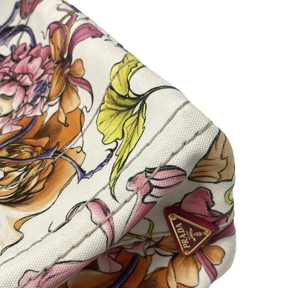 PRADA Canapa - White Pink Multi Canvas Tote Bag 554-050625 - Picture 5 of 9